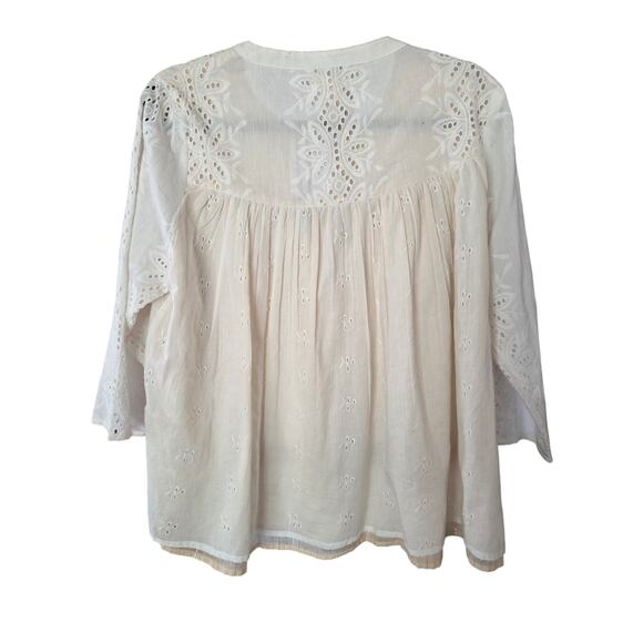 Boho Peasant Cottagecore Embroidered Eyelet Tassel Top - M - Picture 5 of 12